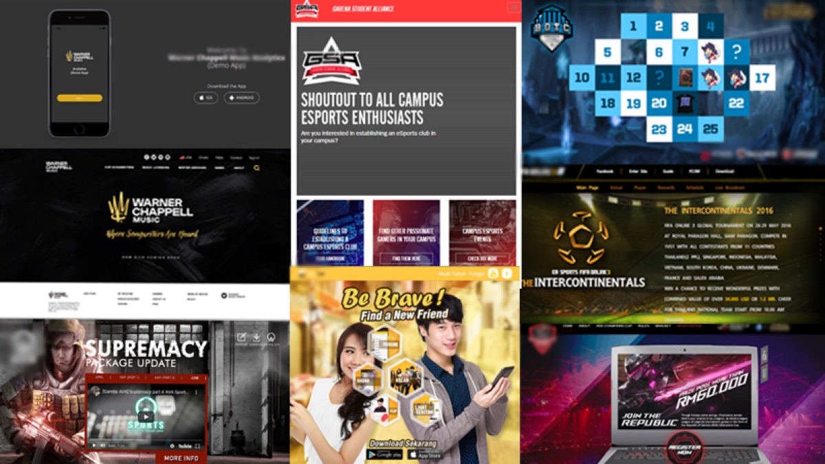 Collage of earlier demos, OKTA app, campaign sites, and gaming microsites